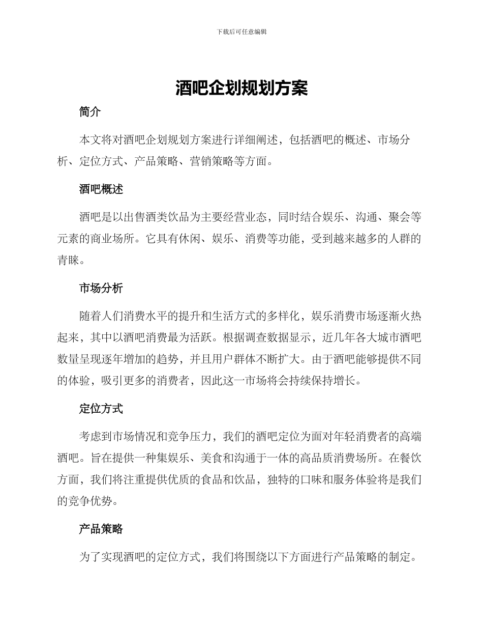 酒吧企划规划方案_第1页