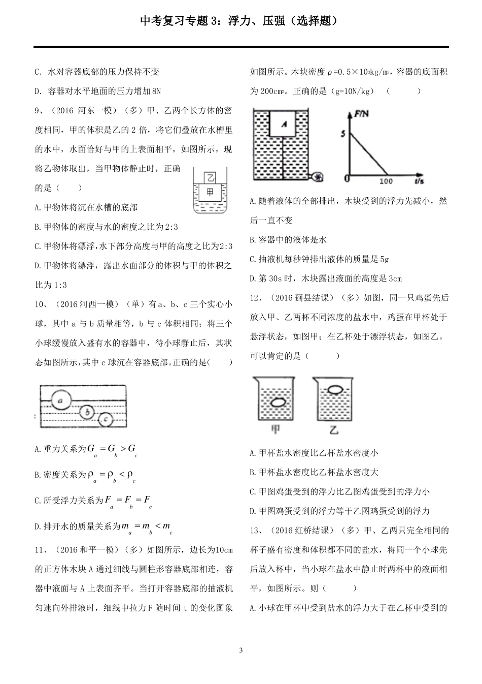 中考物理专题、浮力、压强_第3页