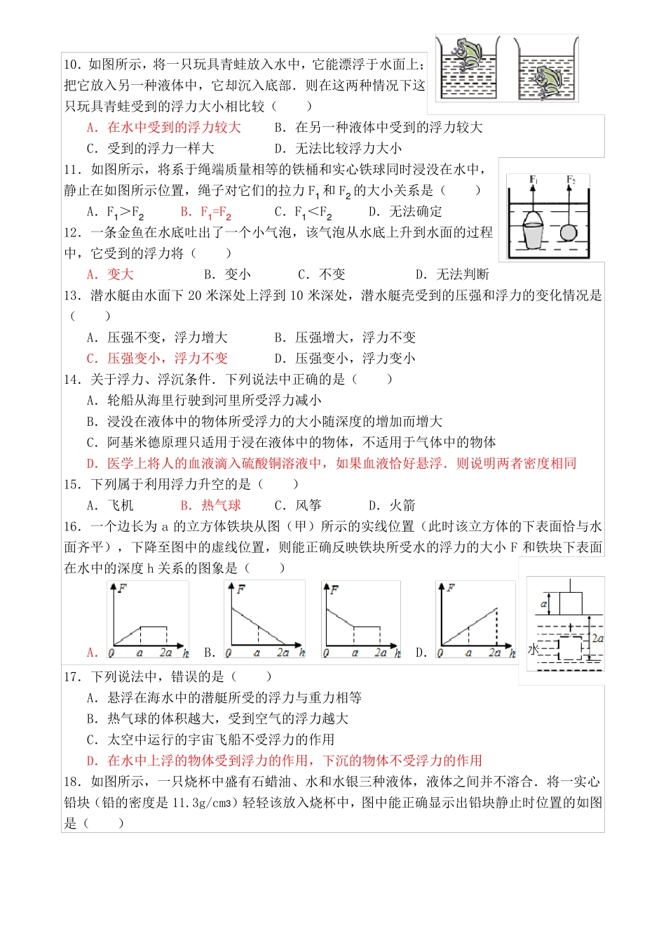中考物理浮力经典难题选择题_第2页