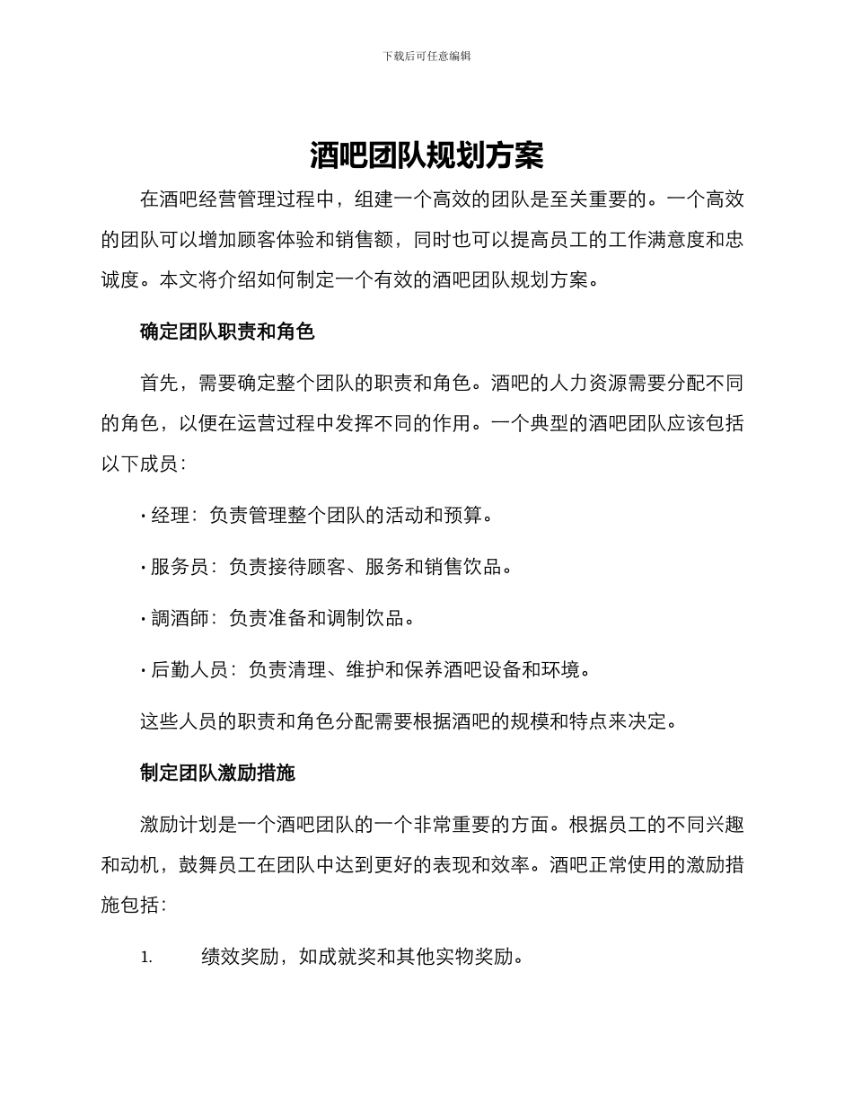 酒吧团队规划方案_第1页