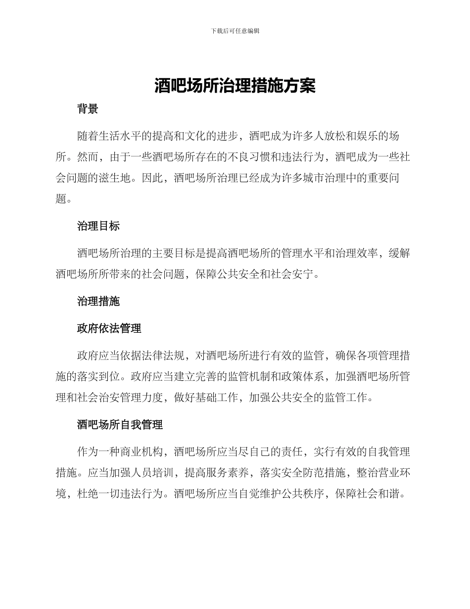 酒吧场所治理措施方案_第1页