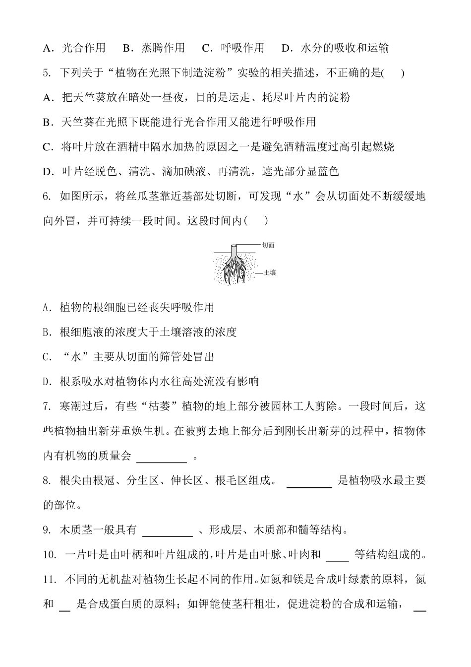 中考科学复习绿色植物的物质和能量转换专项复习练习含答案_第2页