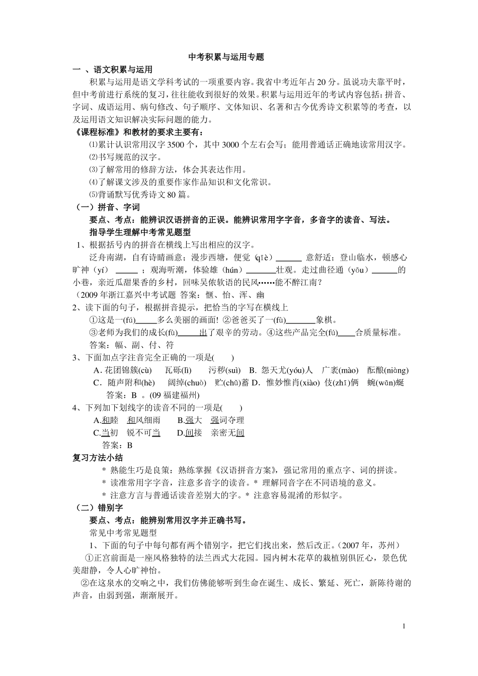 中考积累与运用专题_第1页