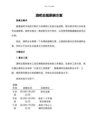 酒吧总裁薪酬方案