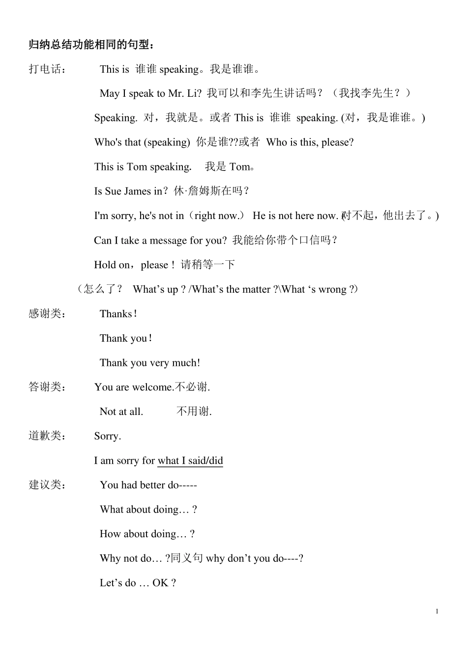 中考英语补全对话常用句型全归纳-附真题及答案_第1页