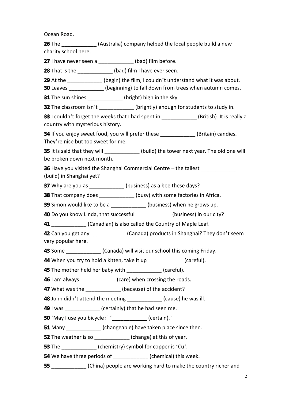 中考英语词性转换专练_第2页