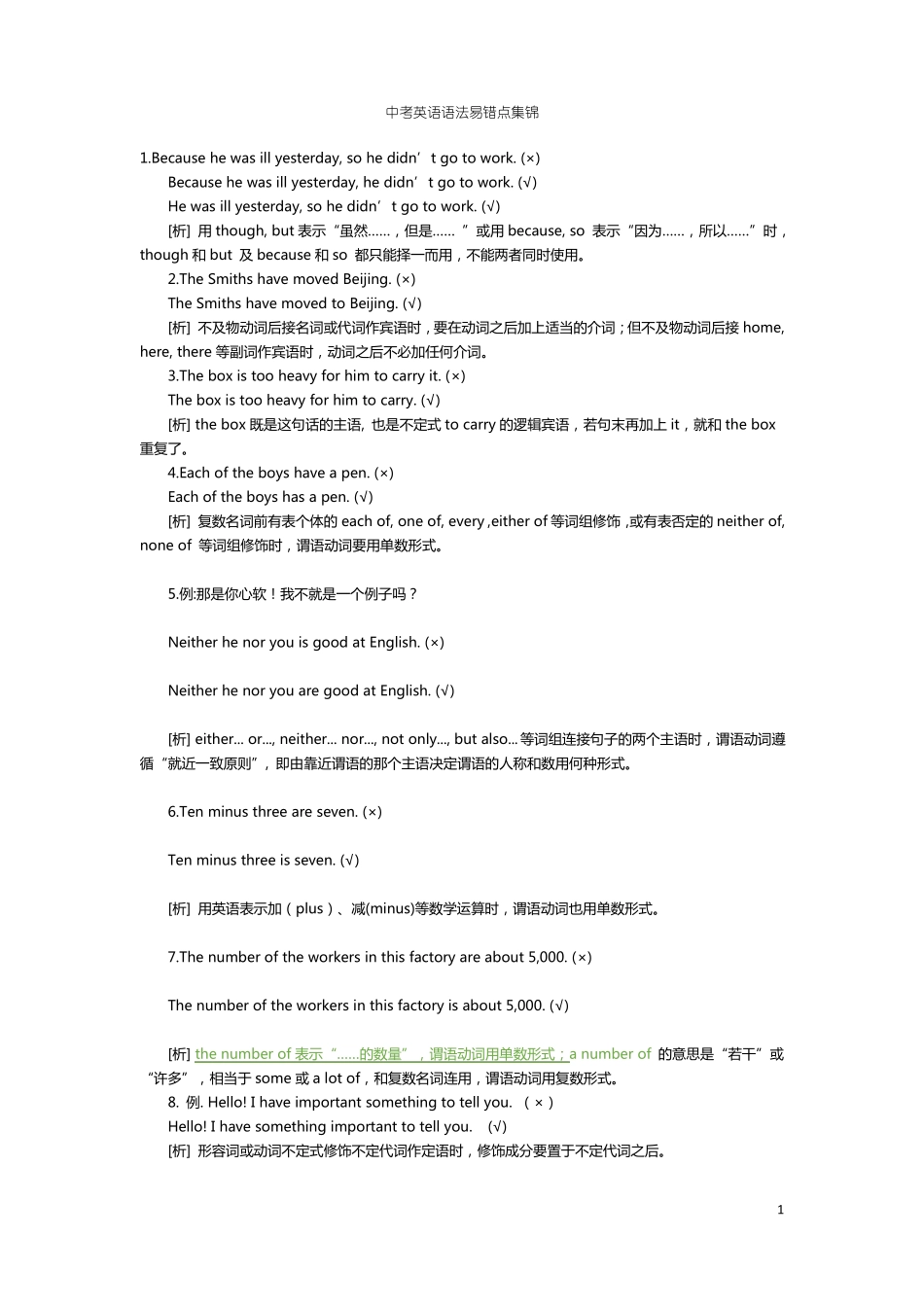 中考英语语法易错点_第1页