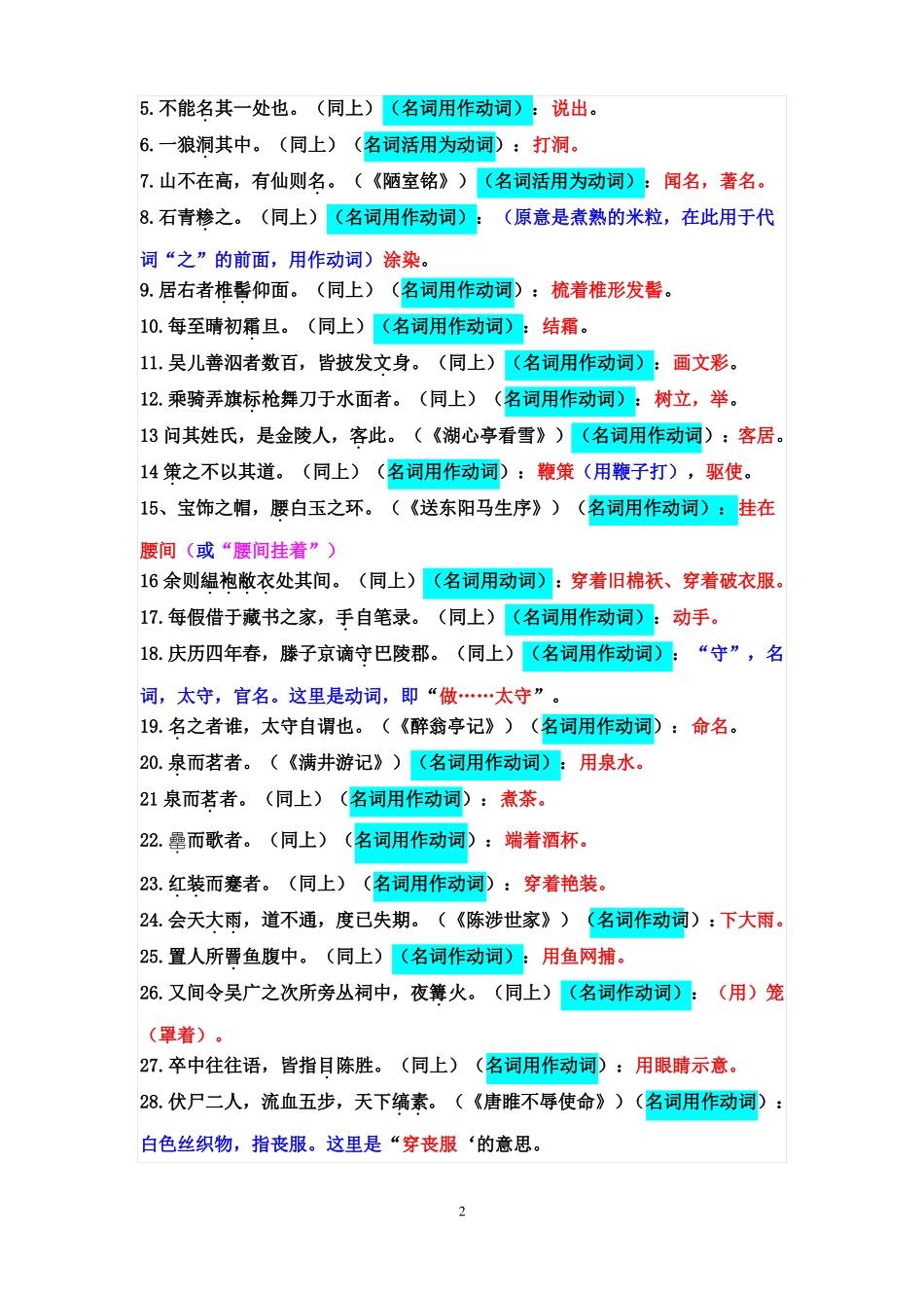 中考语文文言文词类活用复习题答案_第2页