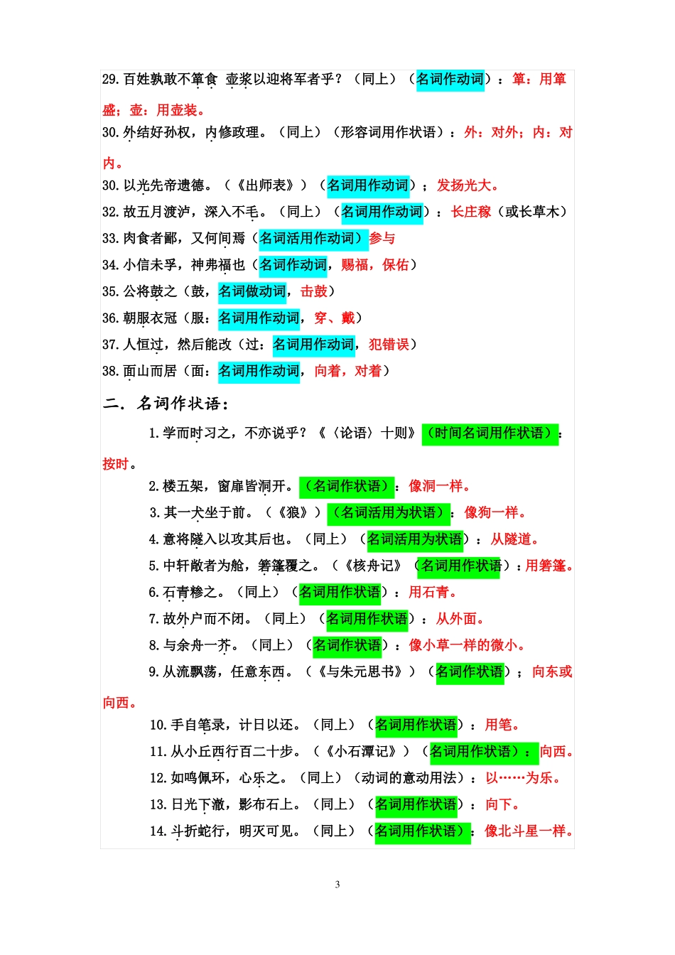 中考语文文言文词类活用复习题答案_第3页