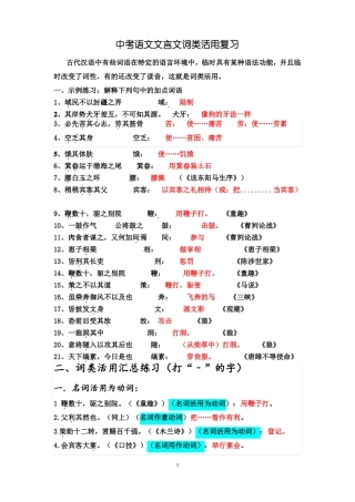 中考语文文言文词类活用复习题答案