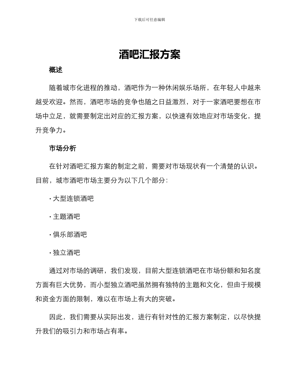 酒吧汇报方案_第1页