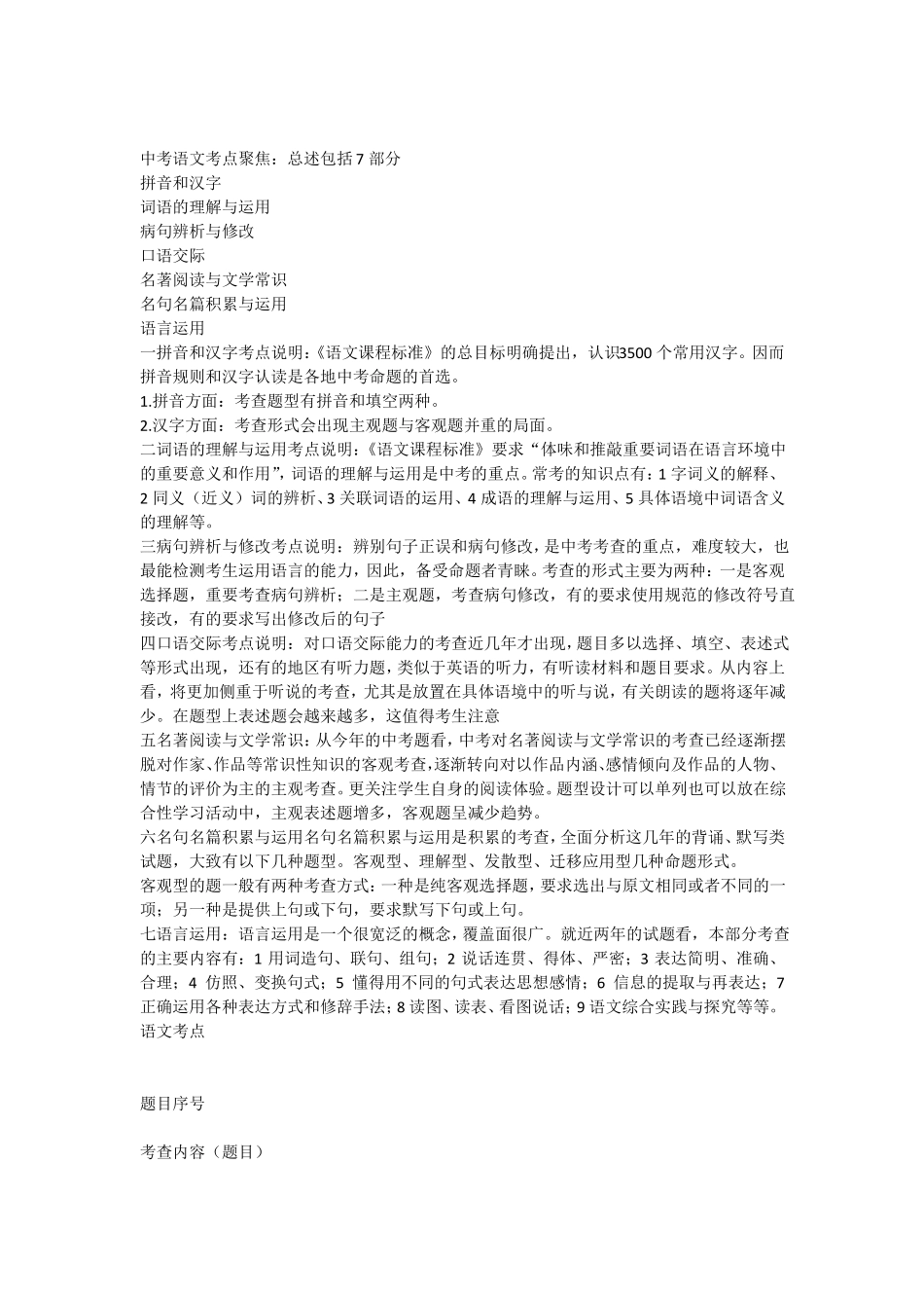 中考语文考点聚焦_第1页