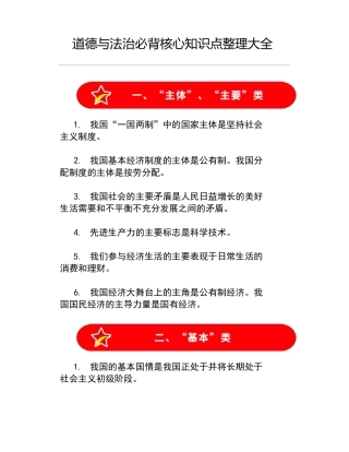 中考道德与法治必背核心知识点整理大全