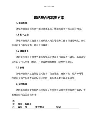 酒吧舞台部薪资方案