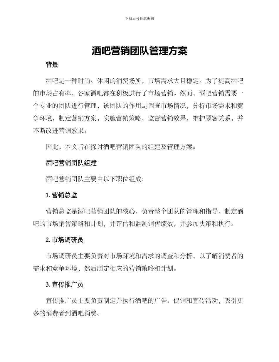 酒吧营销团队管理方案_第1页