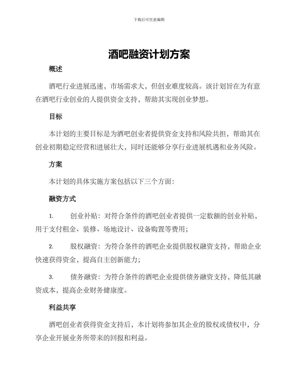 酒吧融资计划方案_第1页