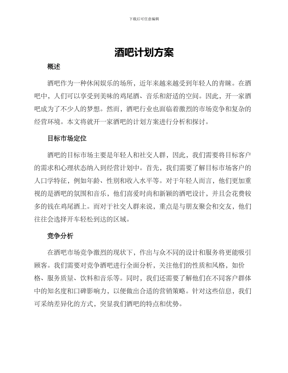 酒吧计划方案_第1页