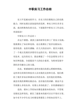 中职实习工作总结