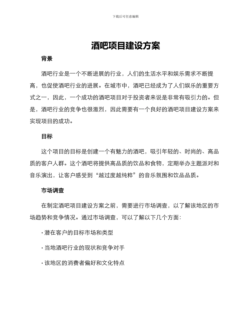 酒吧项目建设方案_第1页