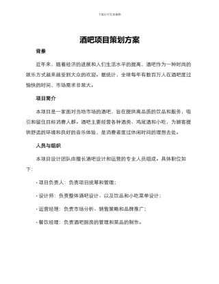 酒吧项目策划方案