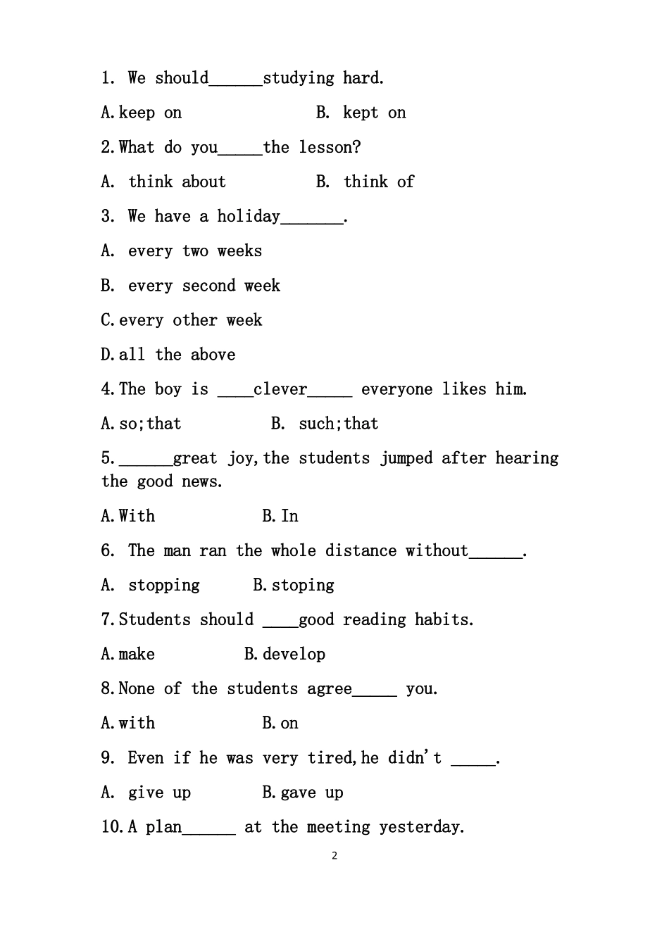 中职英语基础模块上册第一学期期中试卷_第2页