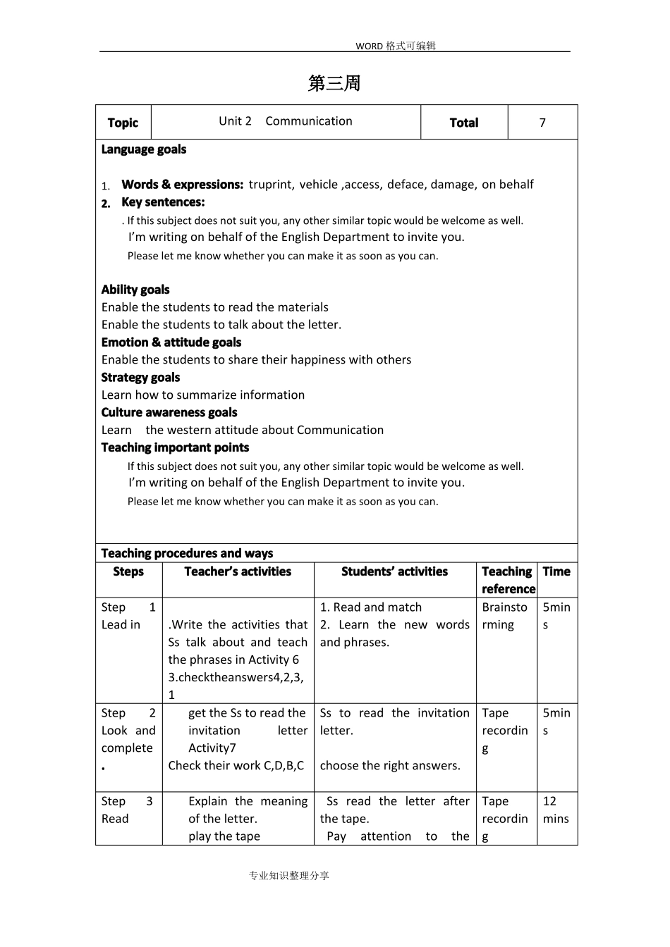 中职英语拓展模块教学案第三周_第1页