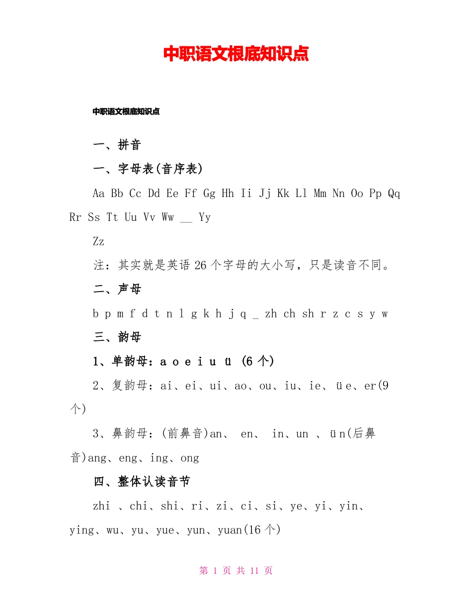 中职语文基础知识点_第1页