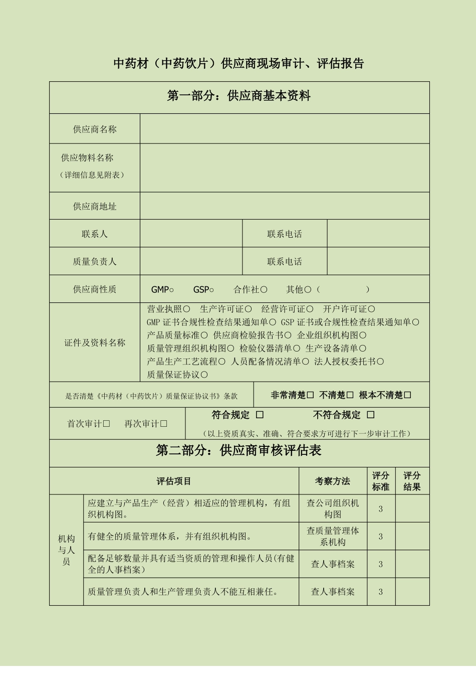 中药材、中药饮片供应商审计、评价报告_第1页