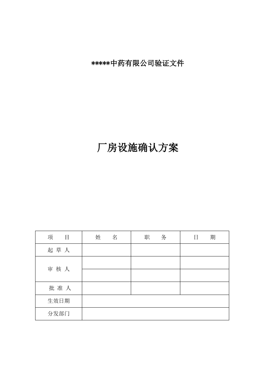中药饮片厂房设施确认方案_第1页