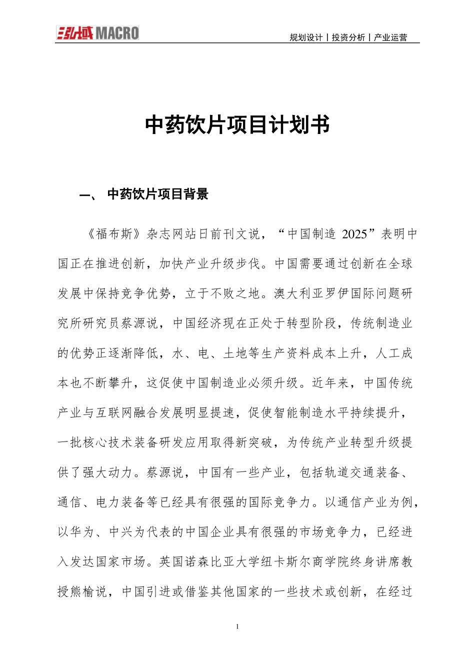 中药饮片项目计划书_第1页