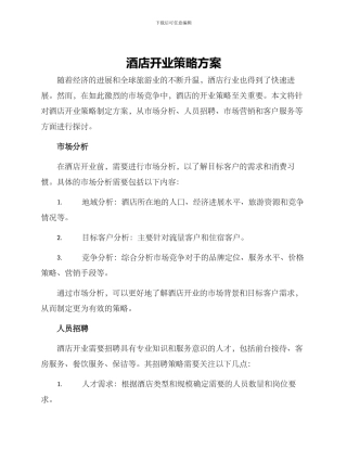 酒店开业策略方案