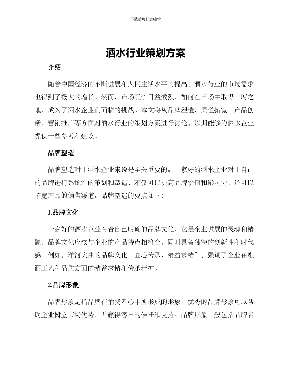 酒水行业策划方案_第1页