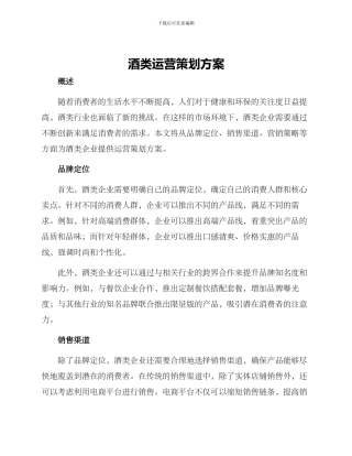 酒类运营策划方案