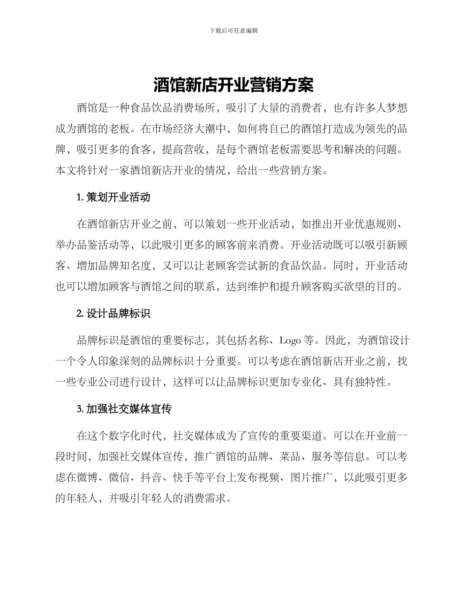 酒馆新店开业营销方案_第1页