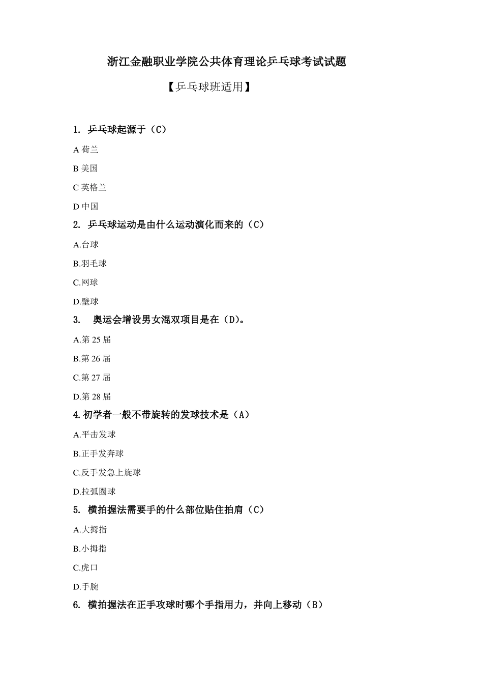 乒乓球专项理论题库-进攻强的上旋力球_第1页