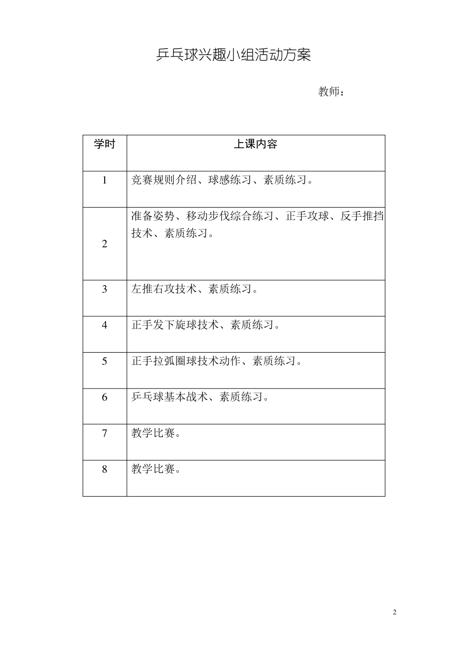 乒乓球兴趣小组活动方案、教案乒乓球教案_第2页