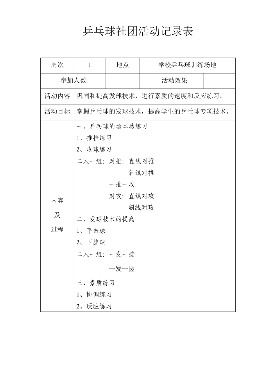 乒乓球兴趣小组活动记录_第1页