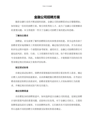 金融公司招聘方案