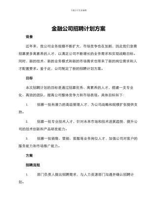 金融公司招聘计划方案