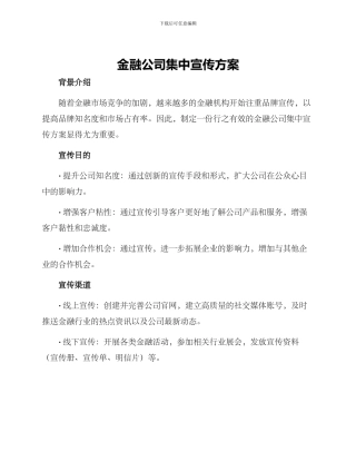 金融公司集中宣传方案