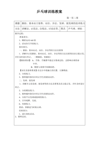 乒乓球训练教案