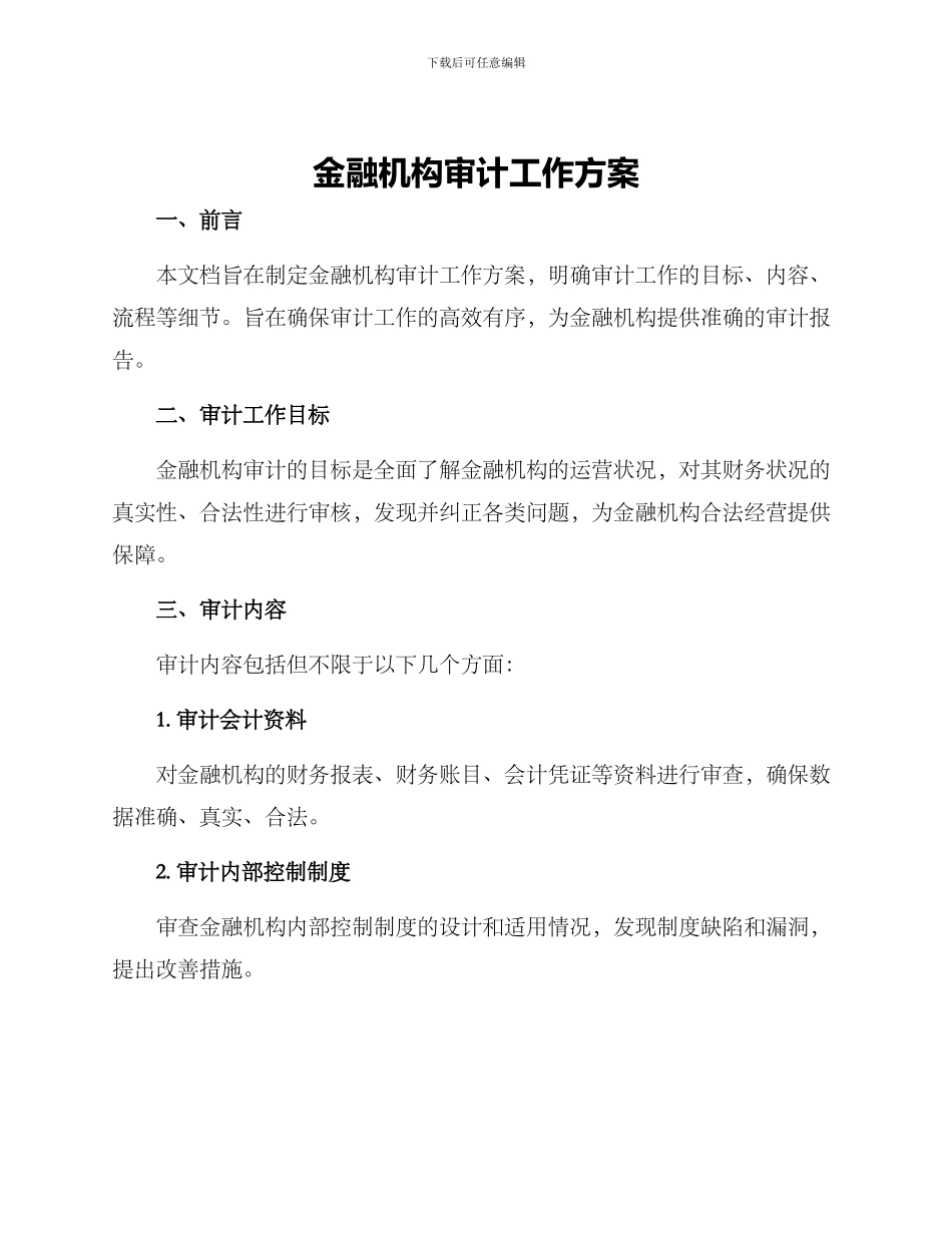 金融机构审计工作方案_第1页