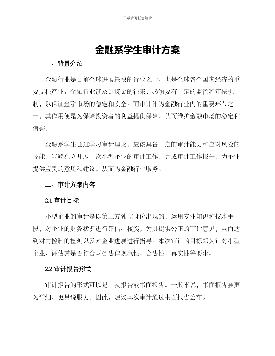 金融系学生审计方案_第1页