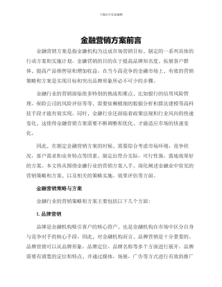 金融营销方案前言