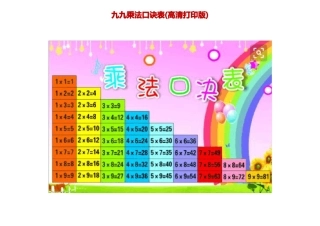 九九乘法口诀表高清打印版