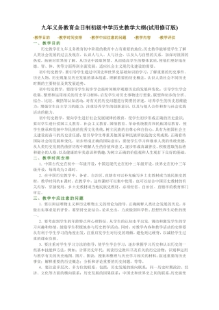 九年义务教育全日制初级中学历史教学大纲