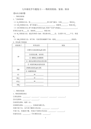 九年级化学专题复习-物质的检验、鉴别、除杂