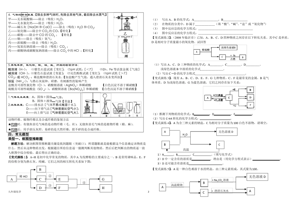 九年级化学推断、鉴别、除杂专题练习_第2页