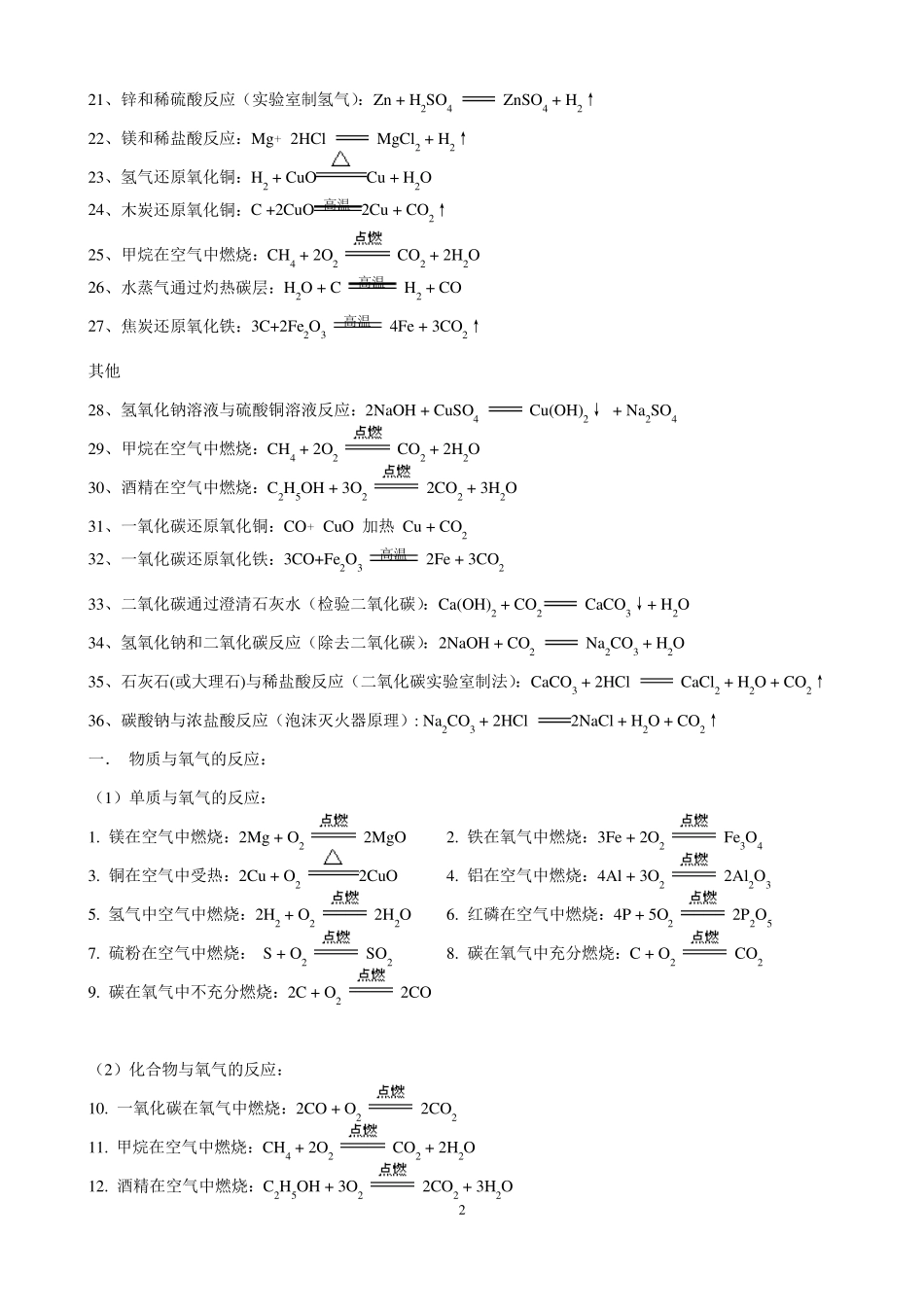 九年级化学方程式总汇_第2页