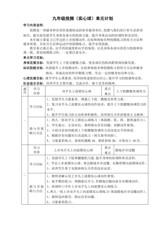 九年级投掷实心球单元计划